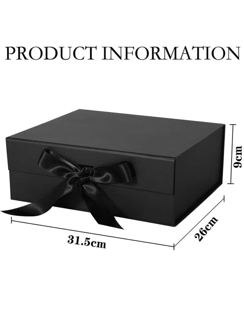 Large Black Magnetic Folding Gift Box with Ribbon & Lid, 31.5cm x 26cm x 9cm Present Box for Festival, Birthday, Anniversary - Image 2